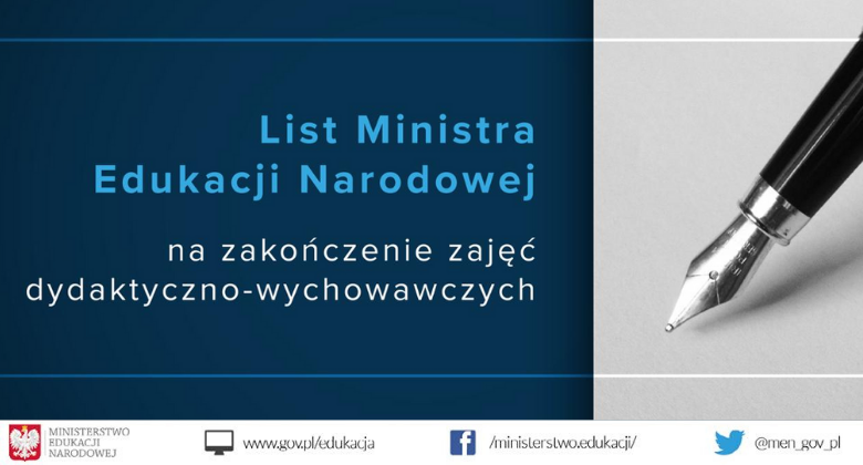 List Ministra Edukacji Narodowej na&nbsp;zakończenie zajęć dydaktyczno-wychowawczych