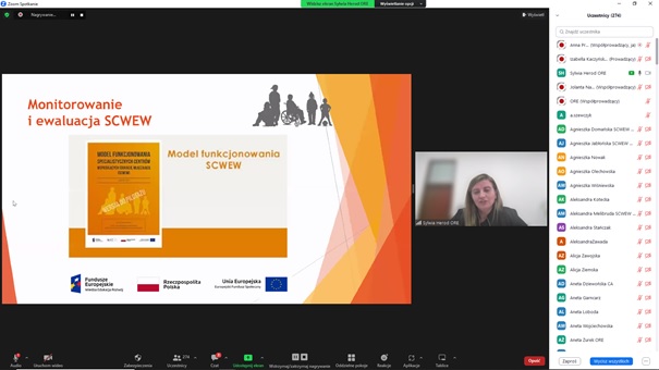 zrzut z ekranu przedstawia Sylwię Herod, która mówi o procesie ewaluacji Modelu SCWEW