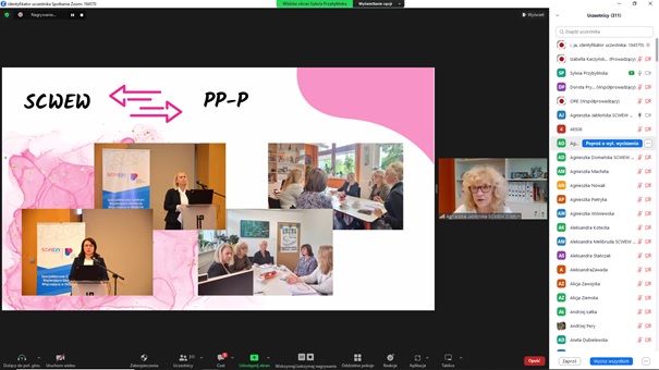 zrzut z ekranu przestawia osobę, która głosi prezentacje na temat Specjalistycznego Centrum SCWEW