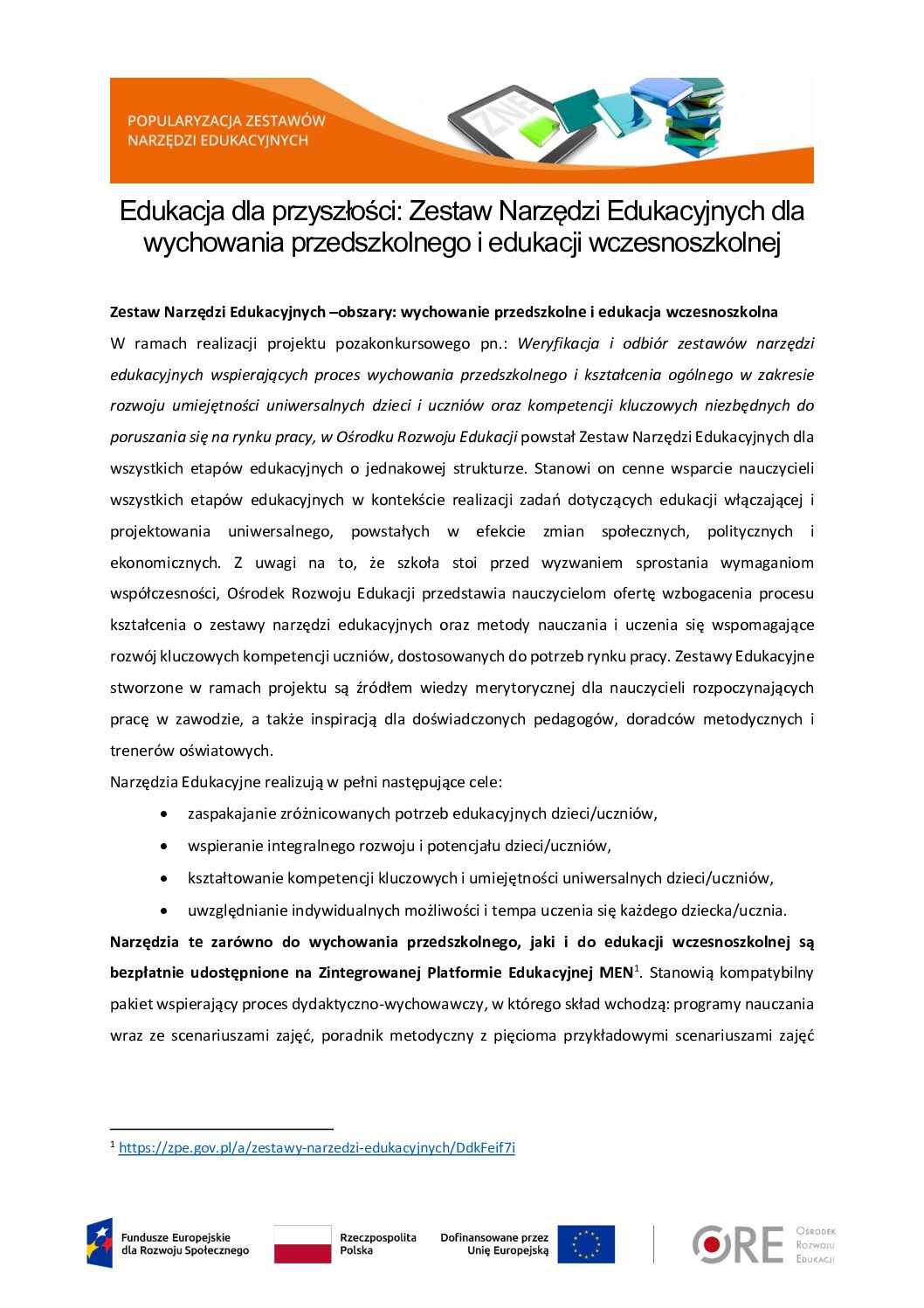 Zestaw Narzędzi Edukacyjnych dla wychowania przedszkolnego i edukacji wczesnoszkolnej