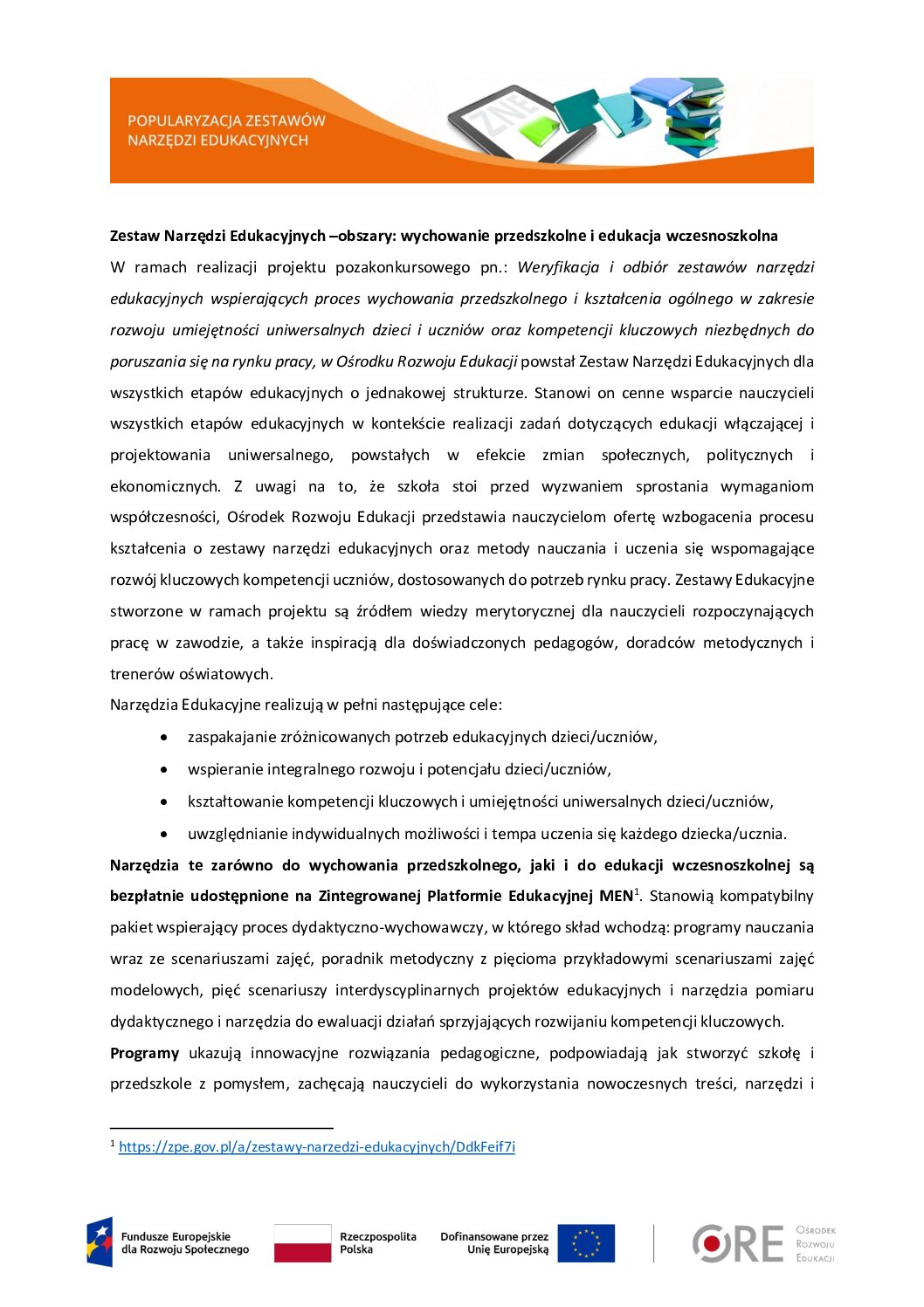 Zestaw Narzędzi Edukacyjnych ̶ obszary- wychowanie przedszkolne i edukacja wczesnoszkolna