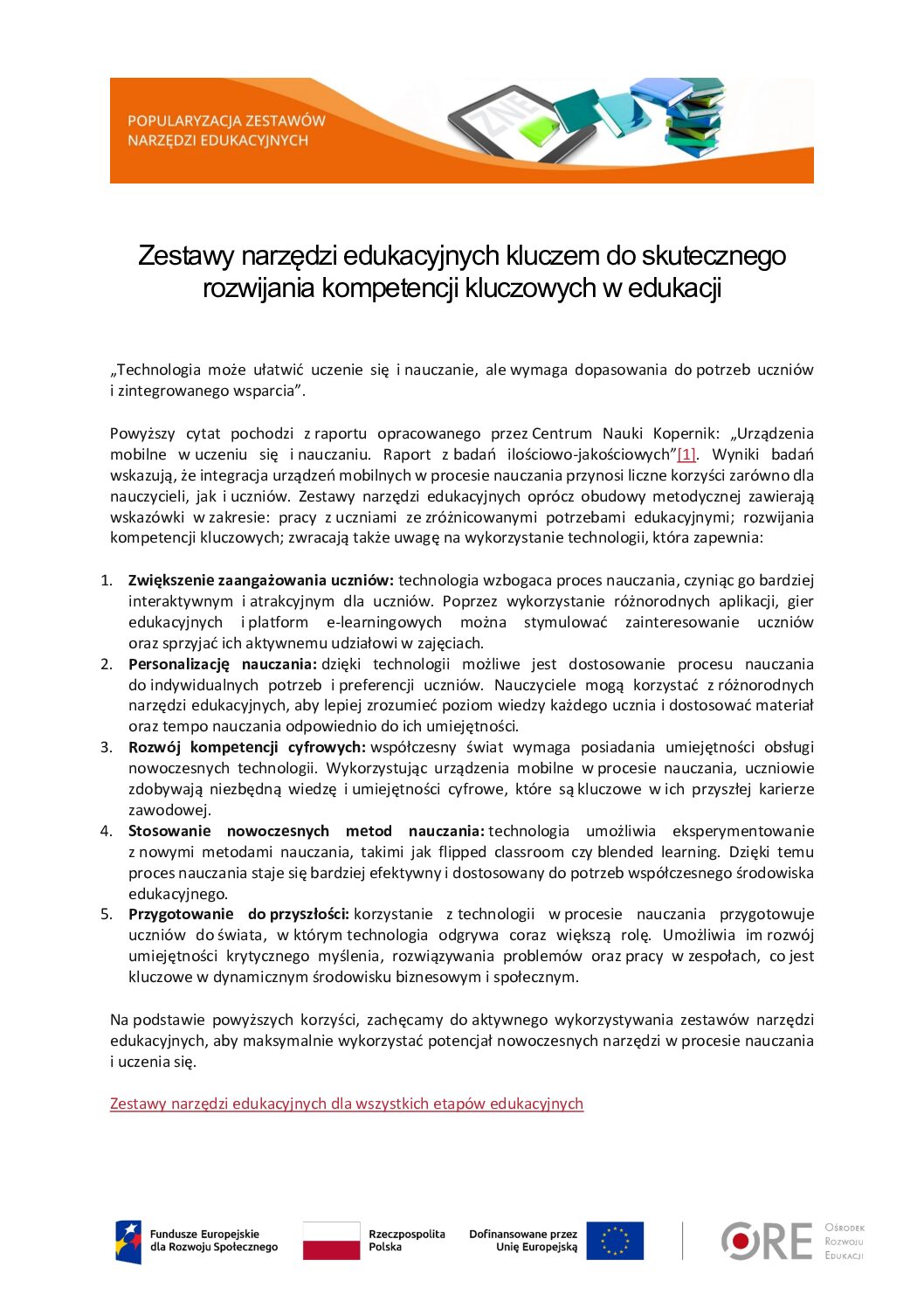 Zestawy narzędzi edukacyjnych kluczem do skutecznego rozwijania kompetencji kluczowych w edukacji