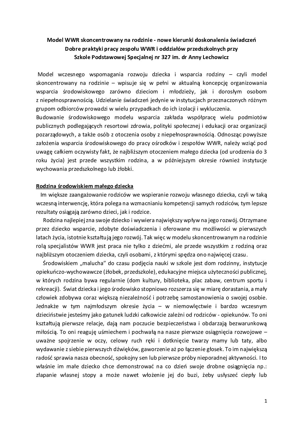 Model WWR skoncentrowany na rodzinie. Dobre praktyki w SPS nr 327 – 2024