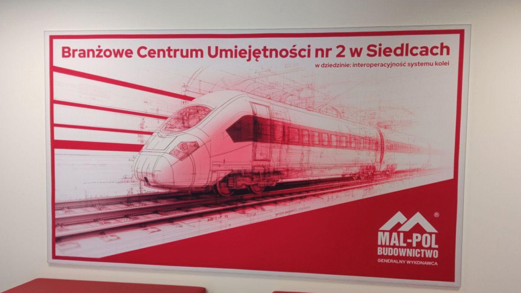 Fototapeta promująca nowe BCU w Siedlcach na korytarzu budynku BCU