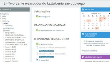 Widok strony internetowej kursu Tworzenie e-zasobów do kształcenia zawodowego