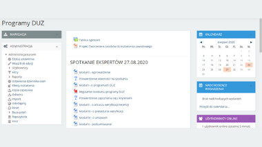 na ilustracji zrzut ekranu prezentujący platformę internetową moodle.dev.merlo.studio/ore-live2, widoczny napis Programy DUZ, czyli programy nauczania dla dodatkowych umiejętności zawodowych, pod napisem plan spotkania
