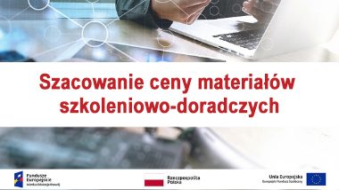Baner z napisem Szacowanie ceny materiałów szkoleniowo-doradczych