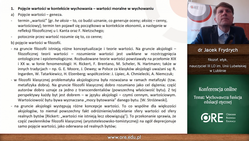 dr Jacek Frydrych, filozof, etyk i nauczyciel