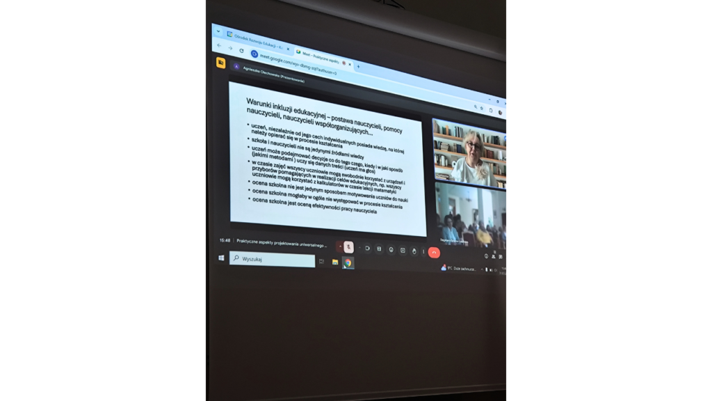 Profesor Agnieszka Olechowska w wystąpieniu online podczas spotkania z wizytatorami ds. edukacji włączającej