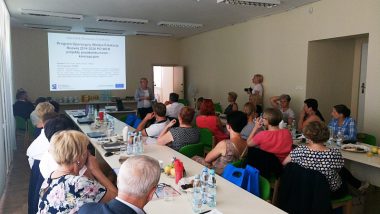 Prezentacja założeń projektu podczas spotkania Wiejskiej Grupy Wymiany Doświadczeń. Wystąpienie kierownika projektu – p. Doroty Jastrzębskiej